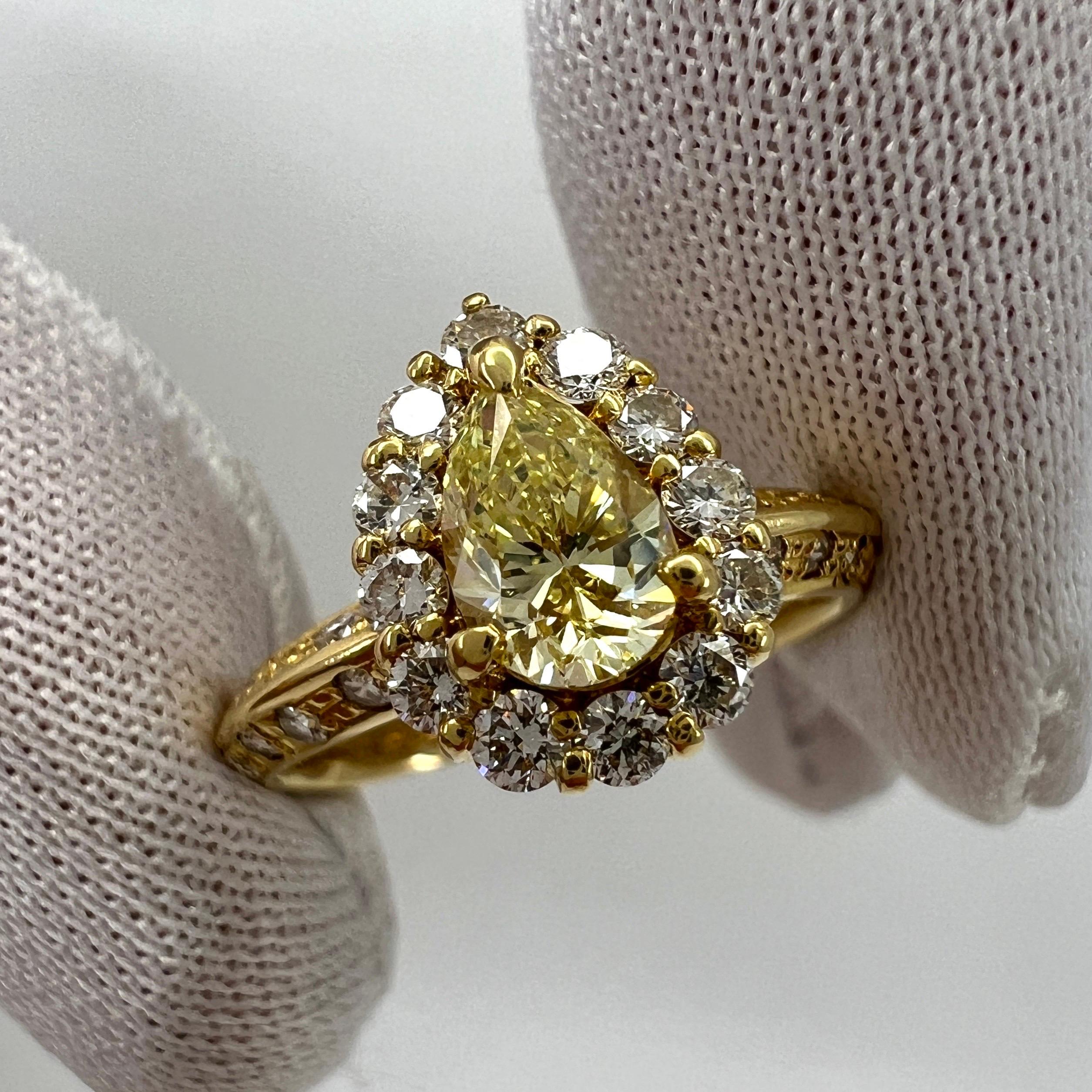 Natural Fancy Yellow Diamond Pear Cut 18k Yellow Gold Cocktail Cluster Ring For Sale 6