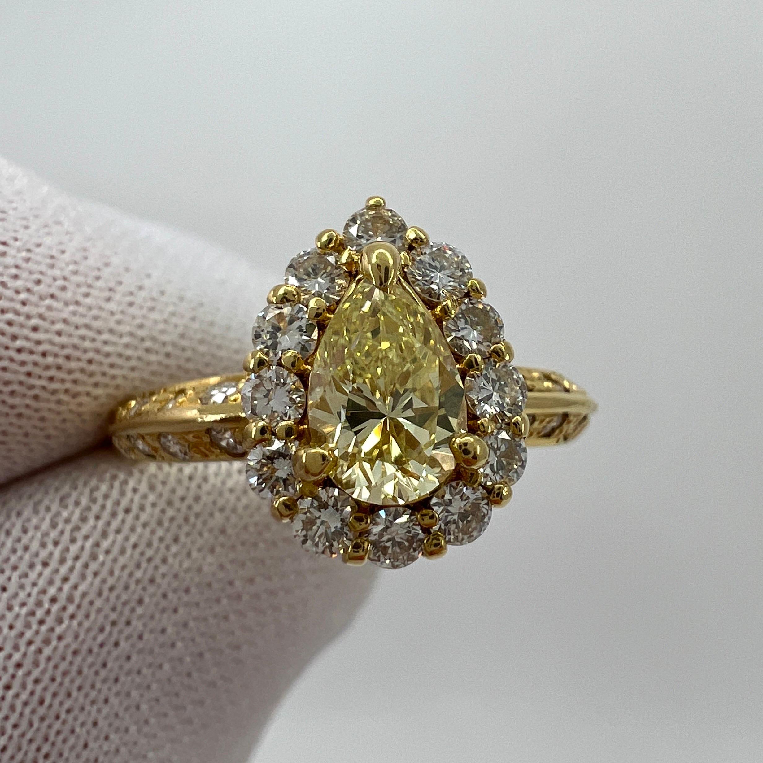 Natural Fancy Yellow Diamond Pear Cut 18k Yellow Gold Cocktail Cluster Ring For Sale 7