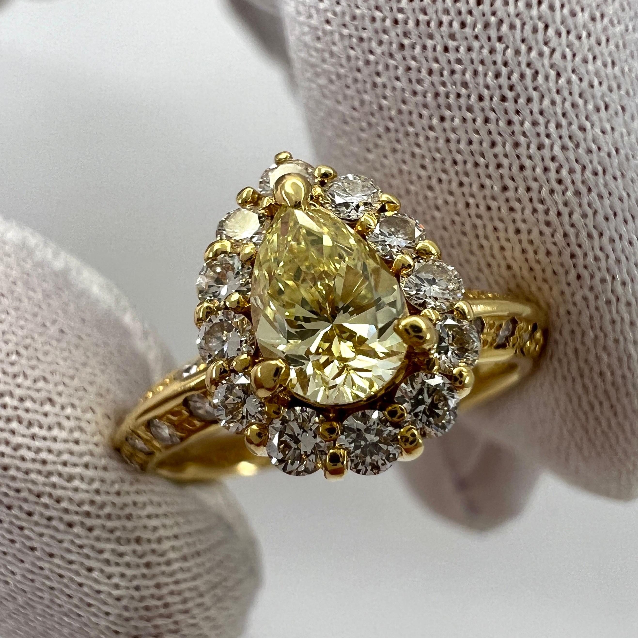 Natural Fancy Yellow Diamond Pear Cut 18k Yellow Gold Cocktail Cluster Ring For Sale 1
