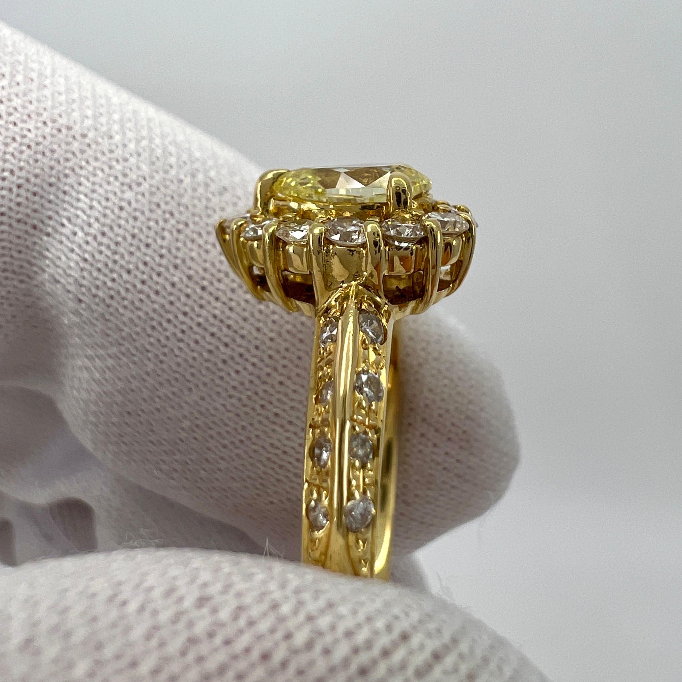 Natural Fancy Yellow Diamond Pear Cut 18k Yellow Gold Cocktail Cluster Ring For Sale 2
