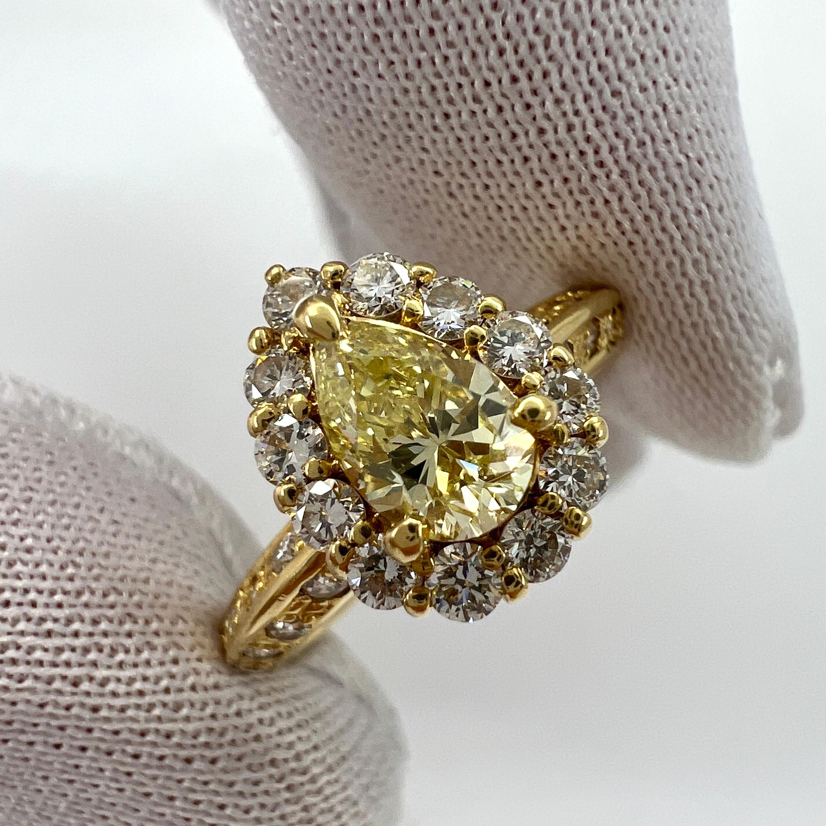 Natural Fancy Yellow Diamond Pear Cut 18k Yellow Gold Cocktail Cluster Ring For Sale 3