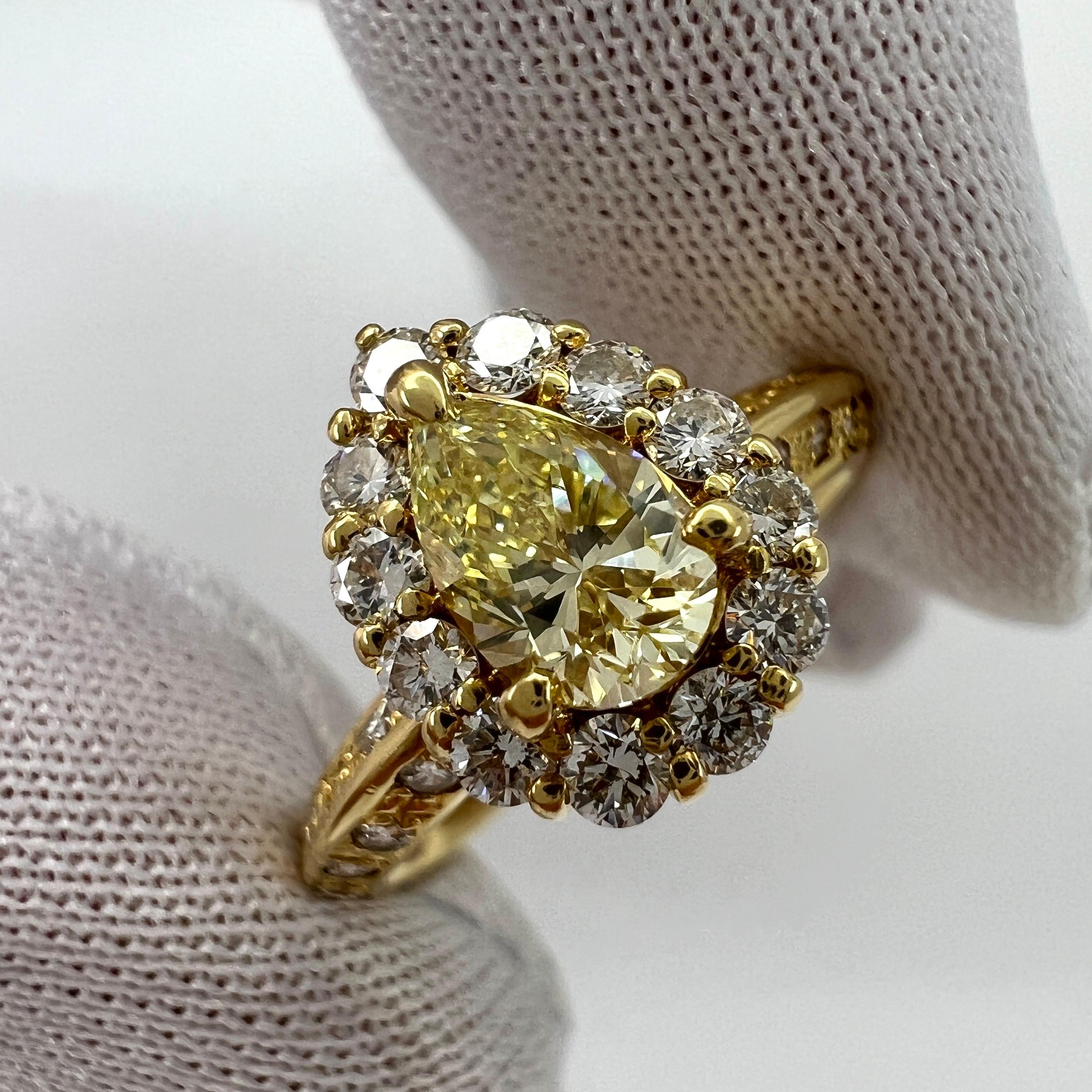 Natural Fancy Yellow Diamond Pear Cut 18k Yellow Gold Cocktail Cluster Ring For Sale 5