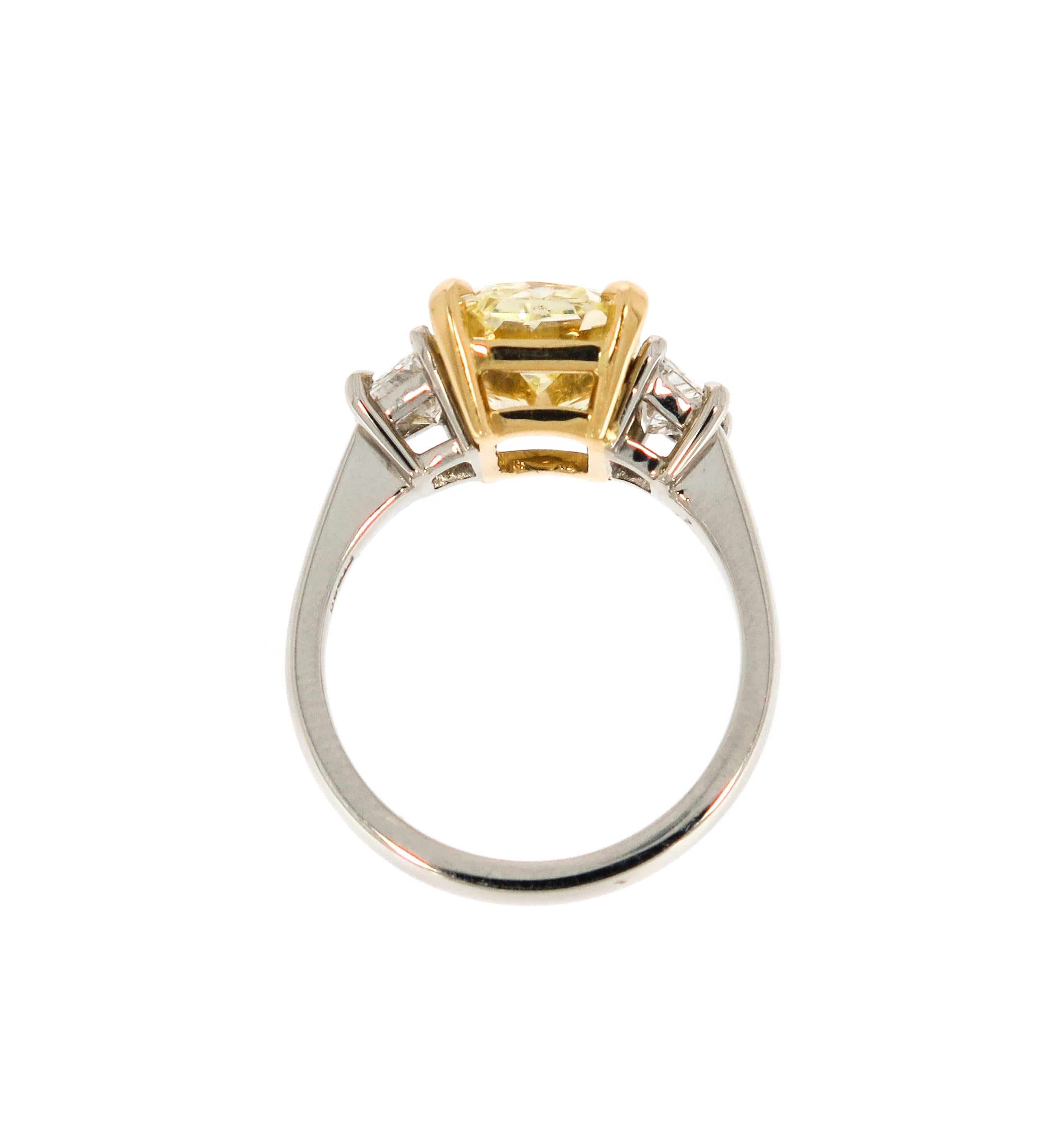 Radiant Cut Natural Fancy Yellow Diamond Platinum Ring