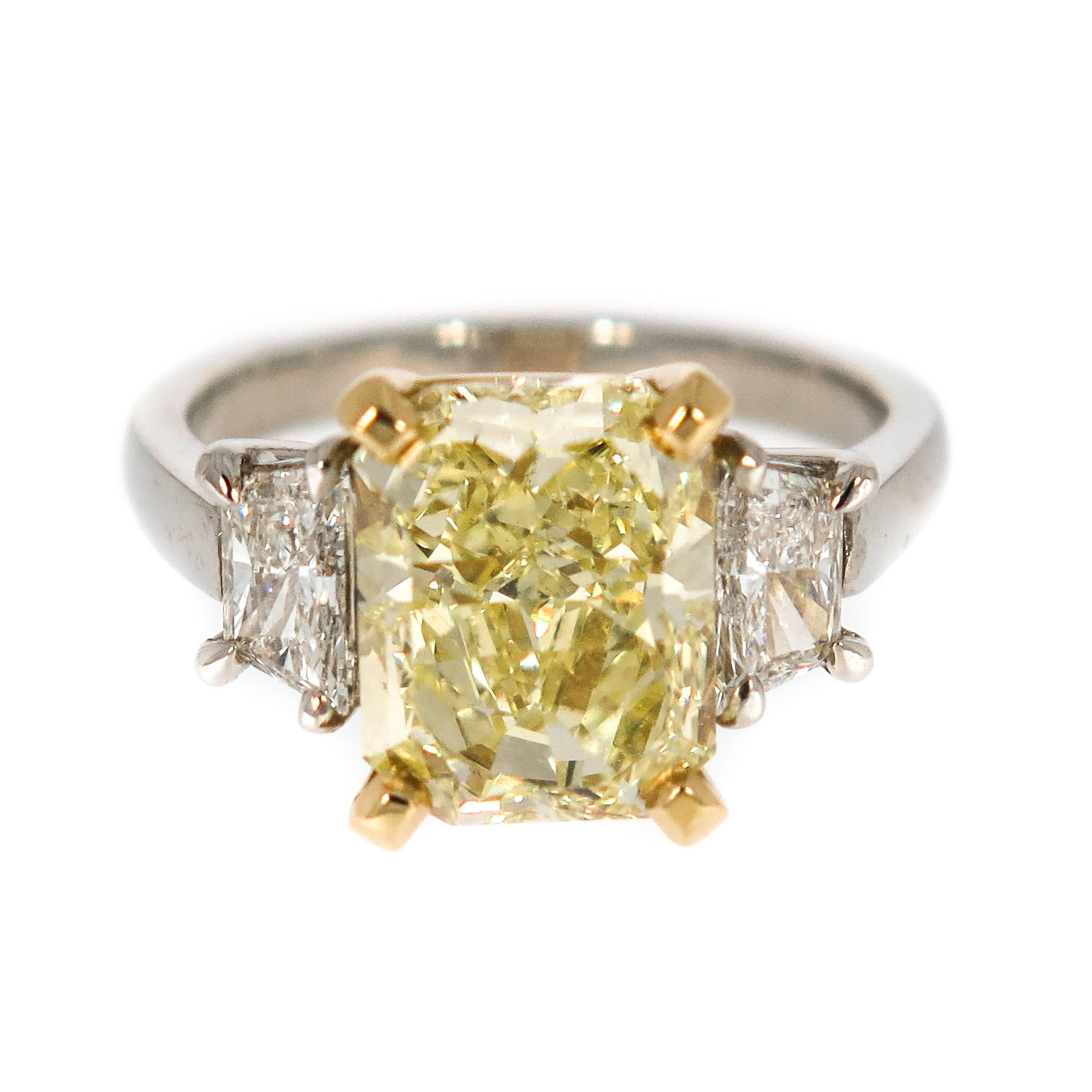 Natural Fancy Yellow Diamond Platinum Ring