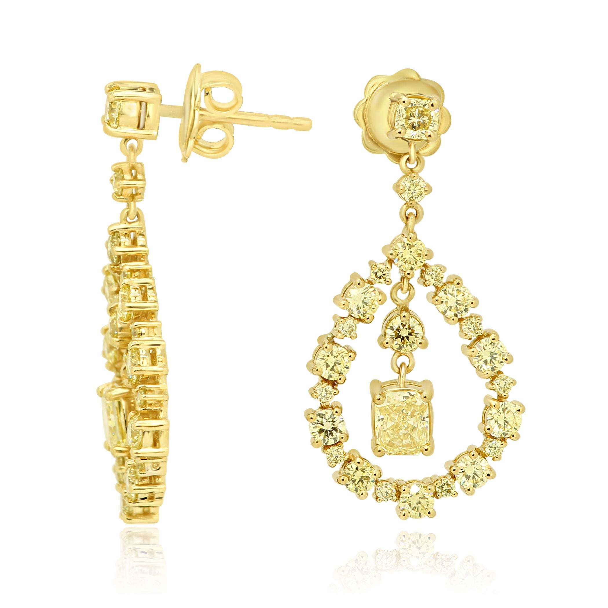Gorgeous 14K Yellow Gold Drop Earrings set with 2 Natural Fancy Yellow Radiant cut VS Clarity Diamond 0.87 Carat and Natural Fancy Yellow Round Diamonds VS-SI Clarity 1.96 Carat.

Style available in different price ranges. Prices are based on your