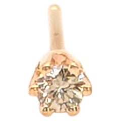 Natural Fancy Yellow Diamond Single Stud Earring Mined 6 Prong 14K Yellow Gold