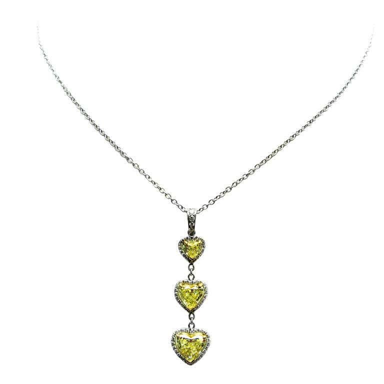 Contemporary Fancy Yellow Diamond Triple Heart Pendant For Sale