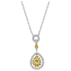 Natural Fancy Yellow Diamond White Diamond Halo Two-Color Gold Chain Necklace