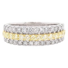 Bague à anneau en or 18 carats avec diamant jaune fantaisie naturel et diamant blanc