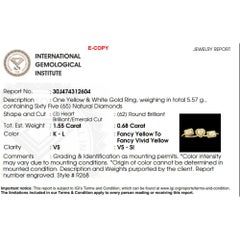 Natural Fancy Yellow Diamonds Halo Two-Finger Ring in 18K Solid Gold (Certified)