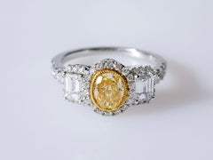 Natural Fancy Yellow Oval Diamond Engagement Three-Stone Ring in 18K Gold