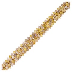Natural Fancy Yellow, Pink & Orange Diamond 18 Karat Bracelet In Stock