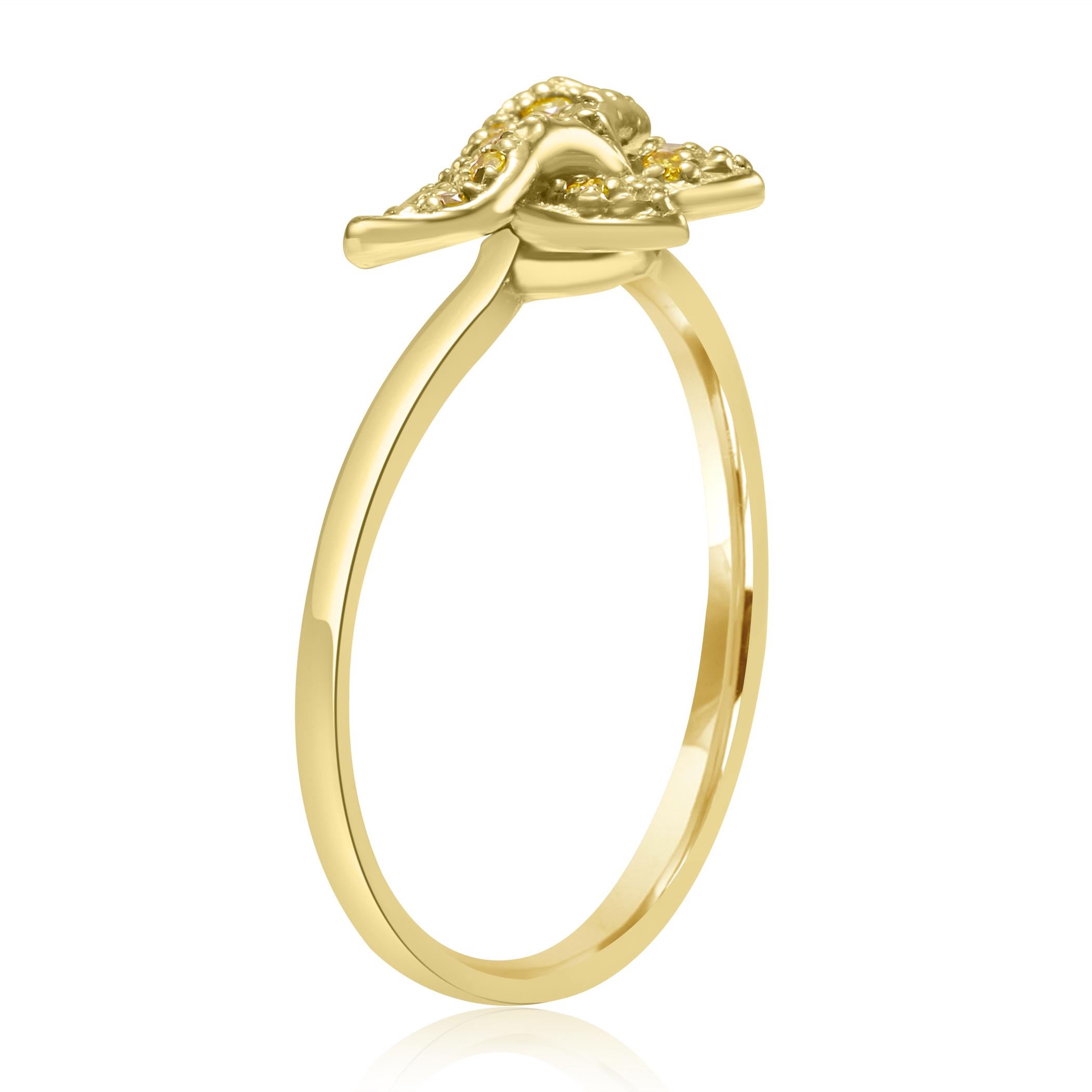 Round Cut Natural Fancy Yellow Round Diamond 14K Gold Fashion Cocktail Butterfly Ring
