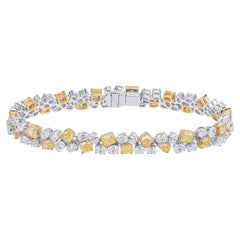 Bracelet en diamants naturels fantaisie jaunes et blancs, 12,21 carats au total, en or blanc 18 carats