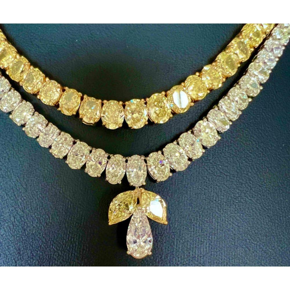 Oval Cut Natural Fancy Yellow & White Diamond Platinum/18k Yellow Gold Necklace