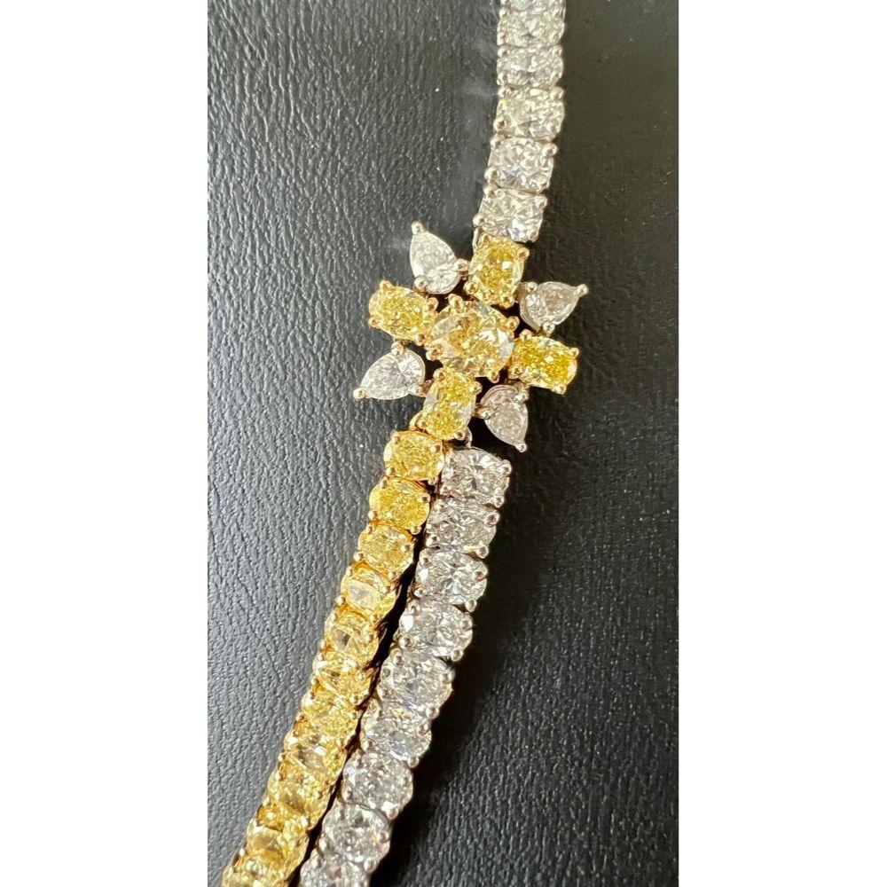 Natural Fancy Yellow & White Diamond Platinum/18k Yellow Gold Necklace In Excellent Condition In Derby, NY