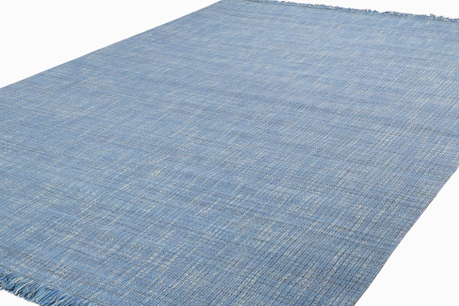 Organic Modern Natural Felted Wool High Desert Flat Weave Area Rug with Fringe by Joseph Carini For Sale