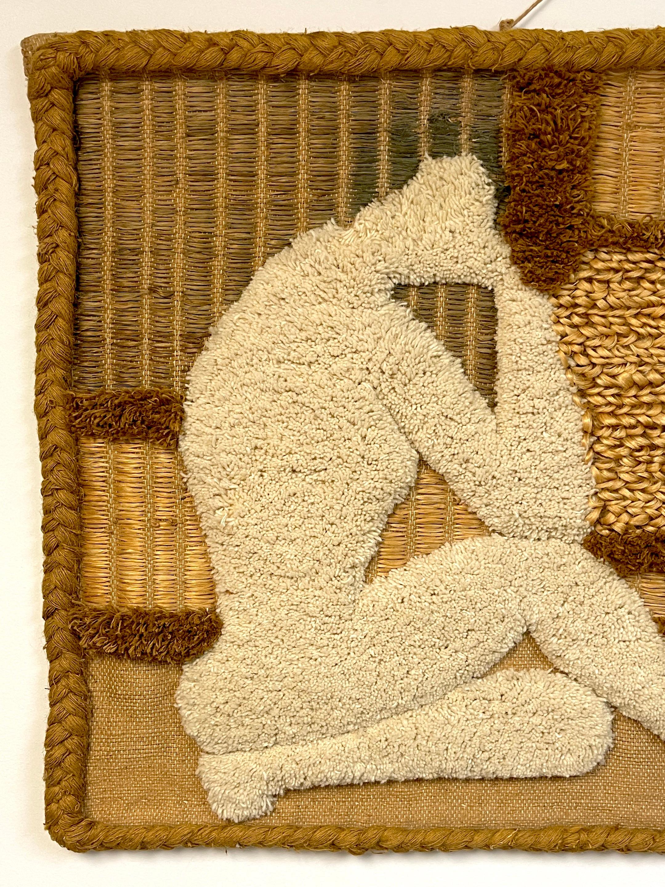Mid-Century Modern Natural Fiber Art Wall Tapestry 'Seated Nude' by Don Freedman, 1978