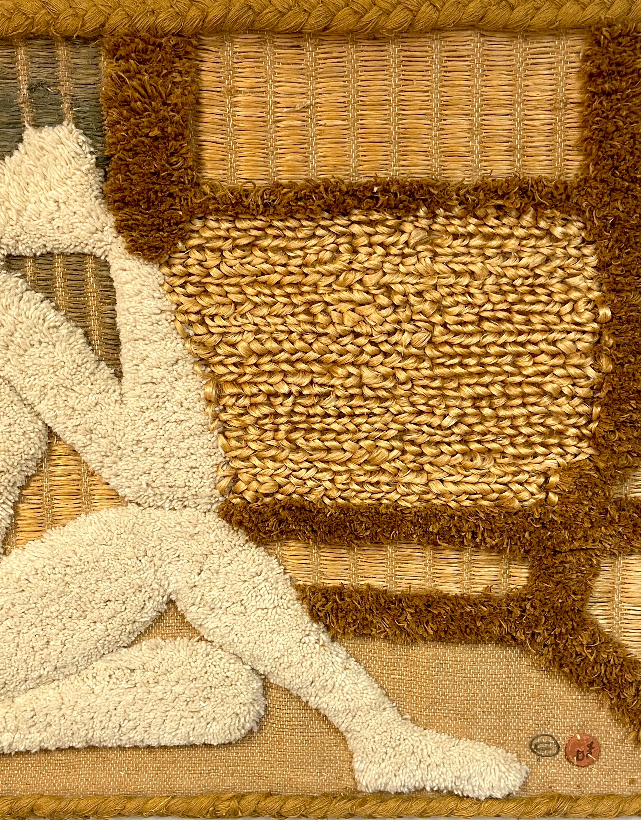 Hand-Woven Natural Fiber Art Wall Tapestry 'Seated Nude' by Don Freedman, 1978