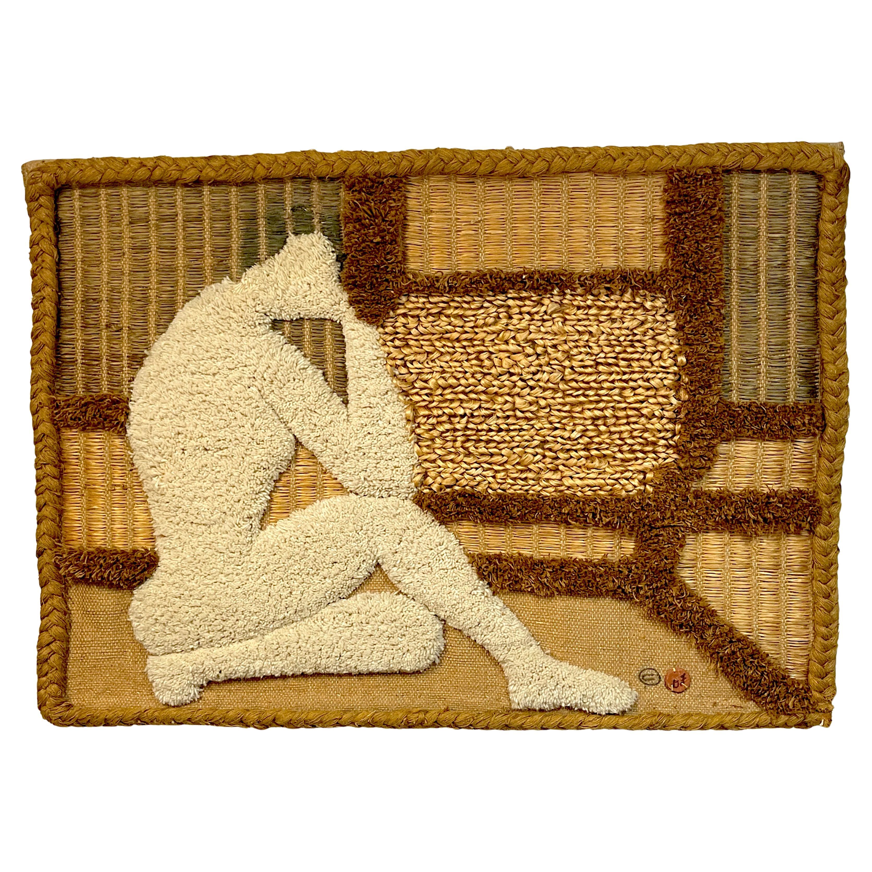 Natural Fiber Art Wall Tapestry 'Seated Nude' by Don Freedman, 1978