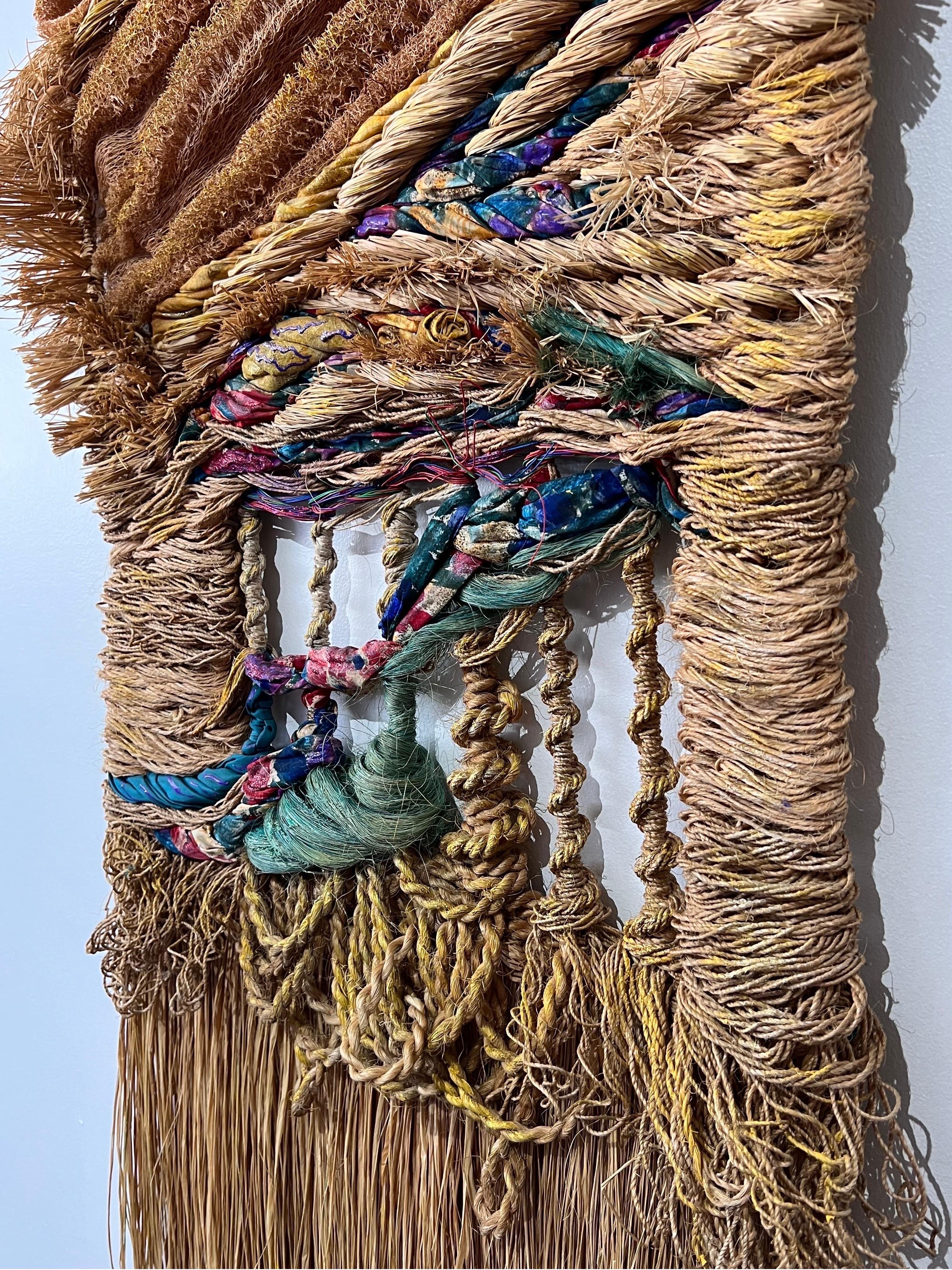 Natural Fiber Colombian Wall Art Tapestry Macrame, 1980s In Good Condition In Miami, FL