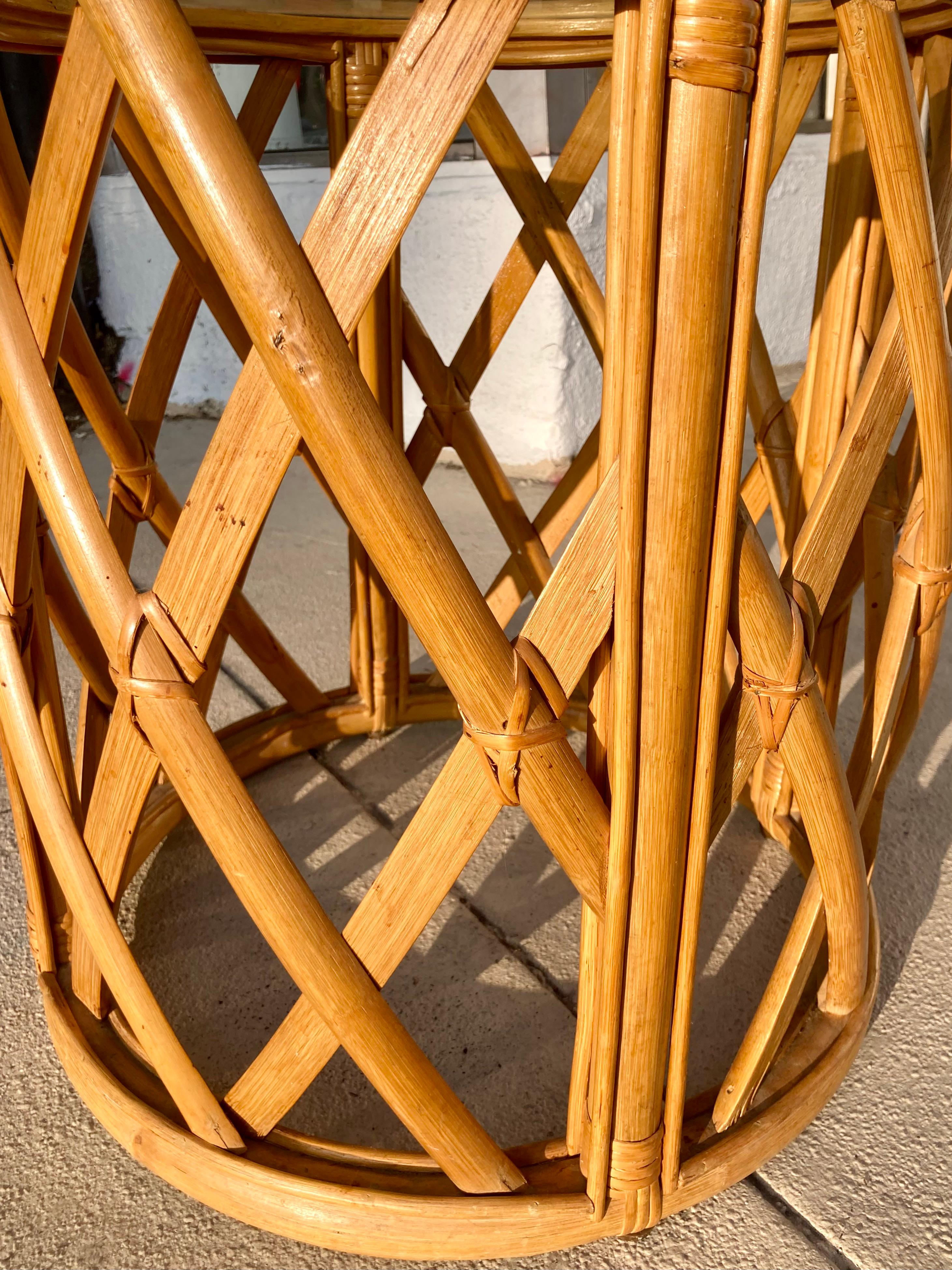 Natural Ficks Reed Rattan Drum Table in Lattice Pattern For Sale 6
