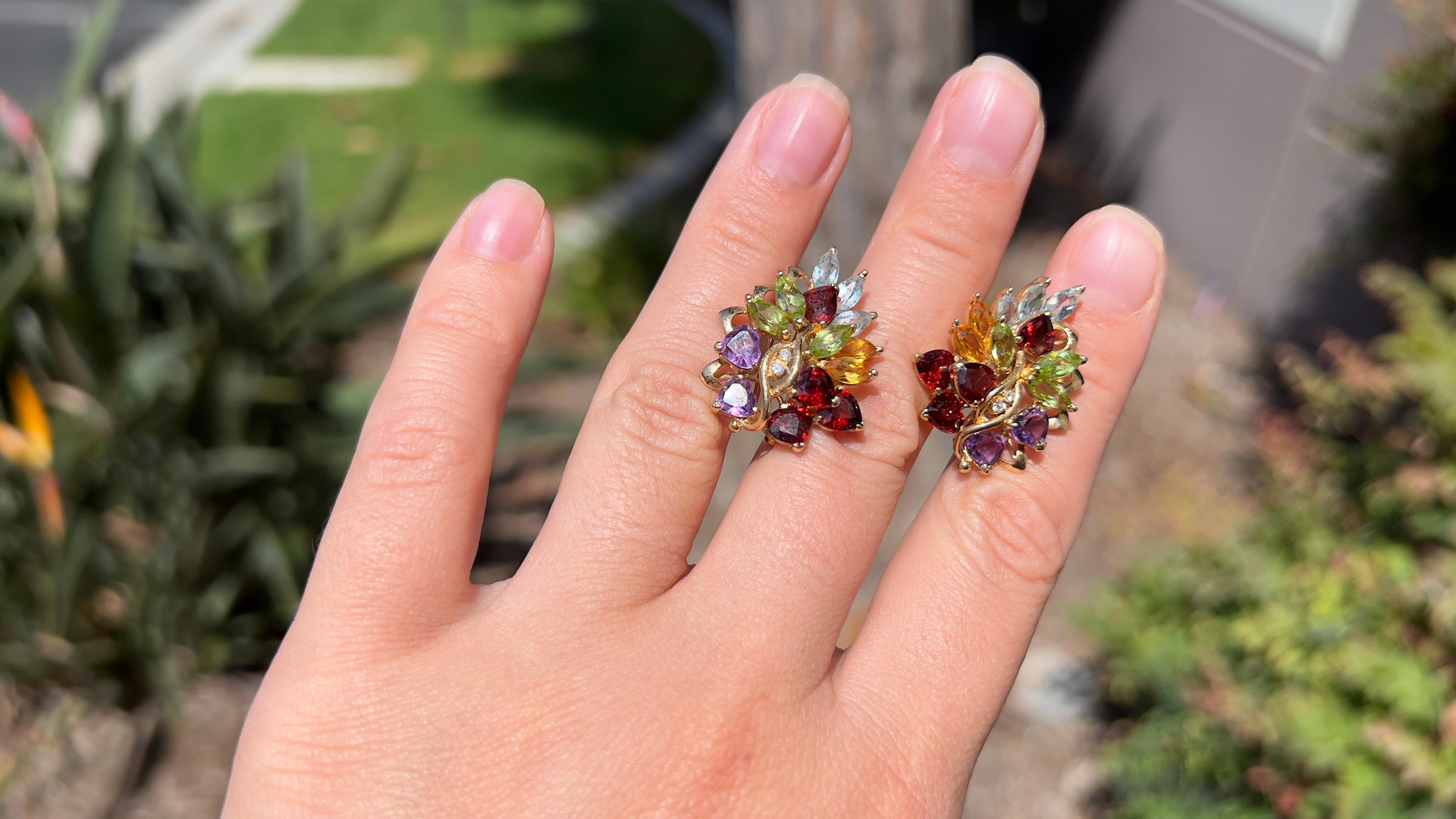 Natural Fine Multi Color Gemstone & Diamond Earrings In Excellent Condition For Sale In Carlsbad, CA