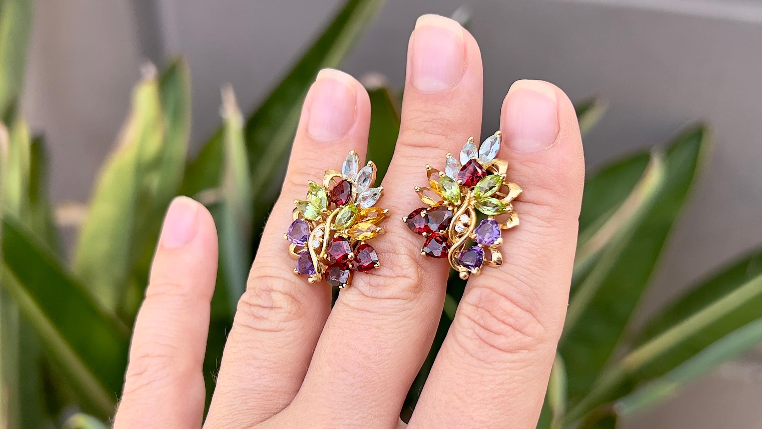 Natural Fine Multi Color Gemstone & Diamond Earrings For Sale 2