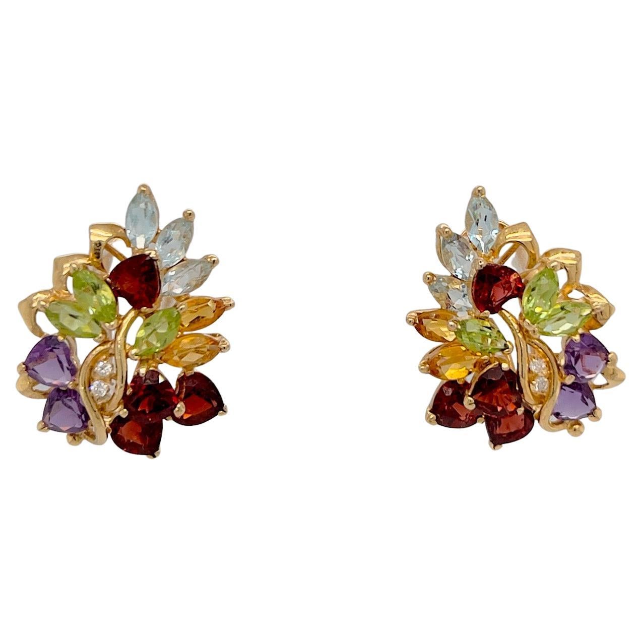 Natural Fine Multi Color Gemstone & Diamond Earrings For Sale