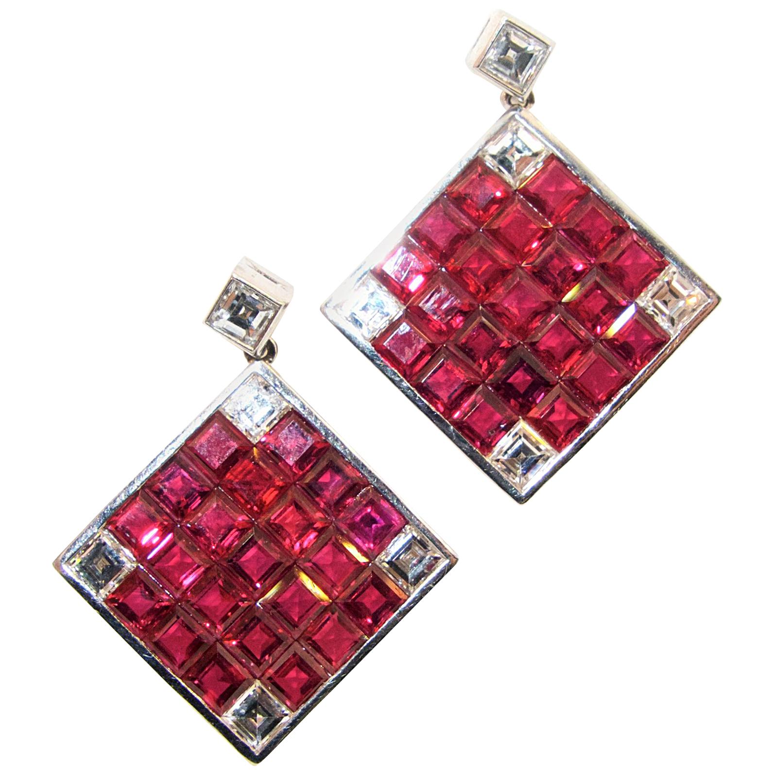 Natural Fine Ruby and Diamond Earrings