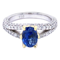 Natural Fine Sapphire and Diamonds Platinum 18 Karat Yellow Gold Ring