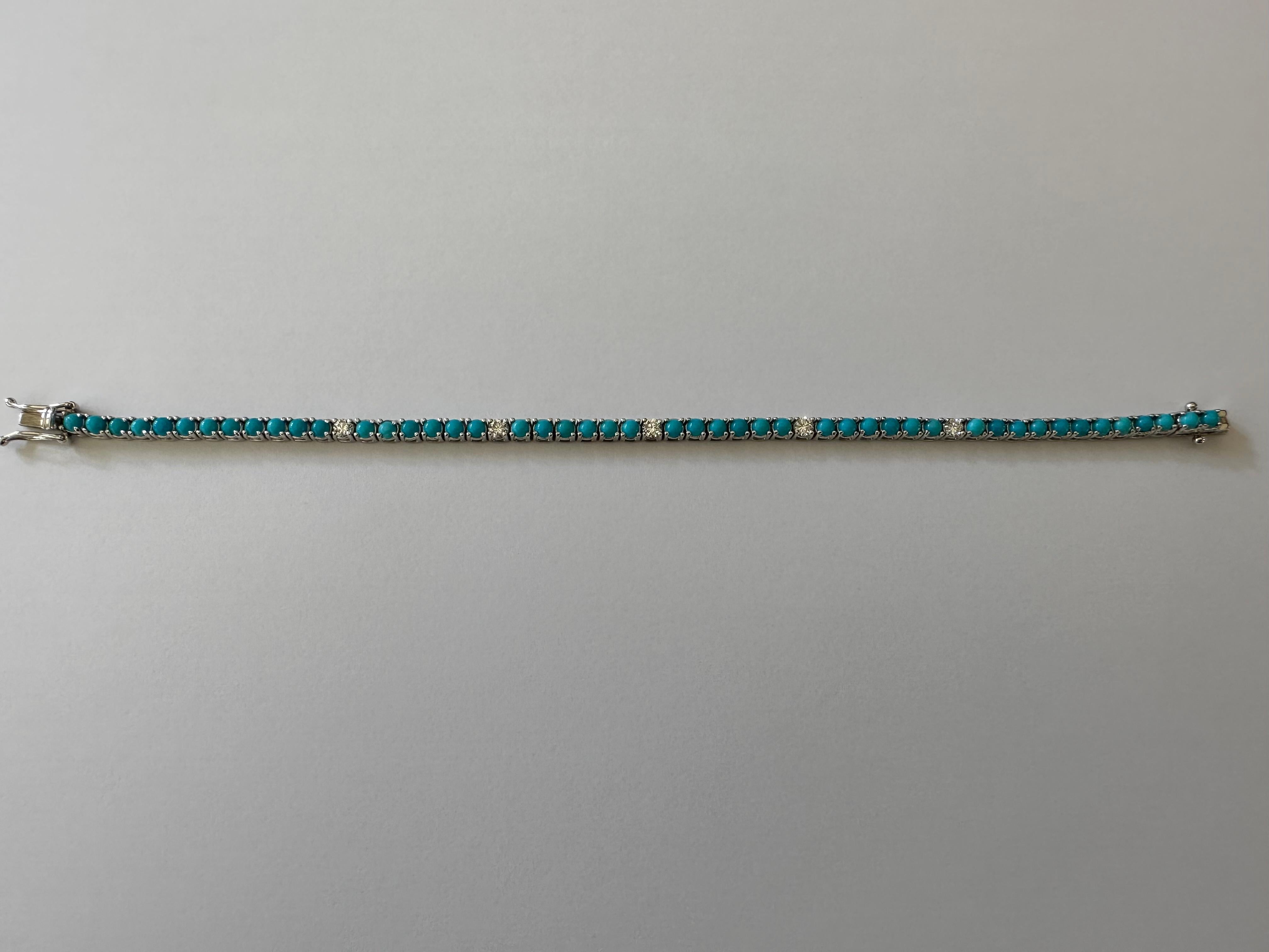 Natural Fine Turquoise and Diamond Tennis Bracelet 3