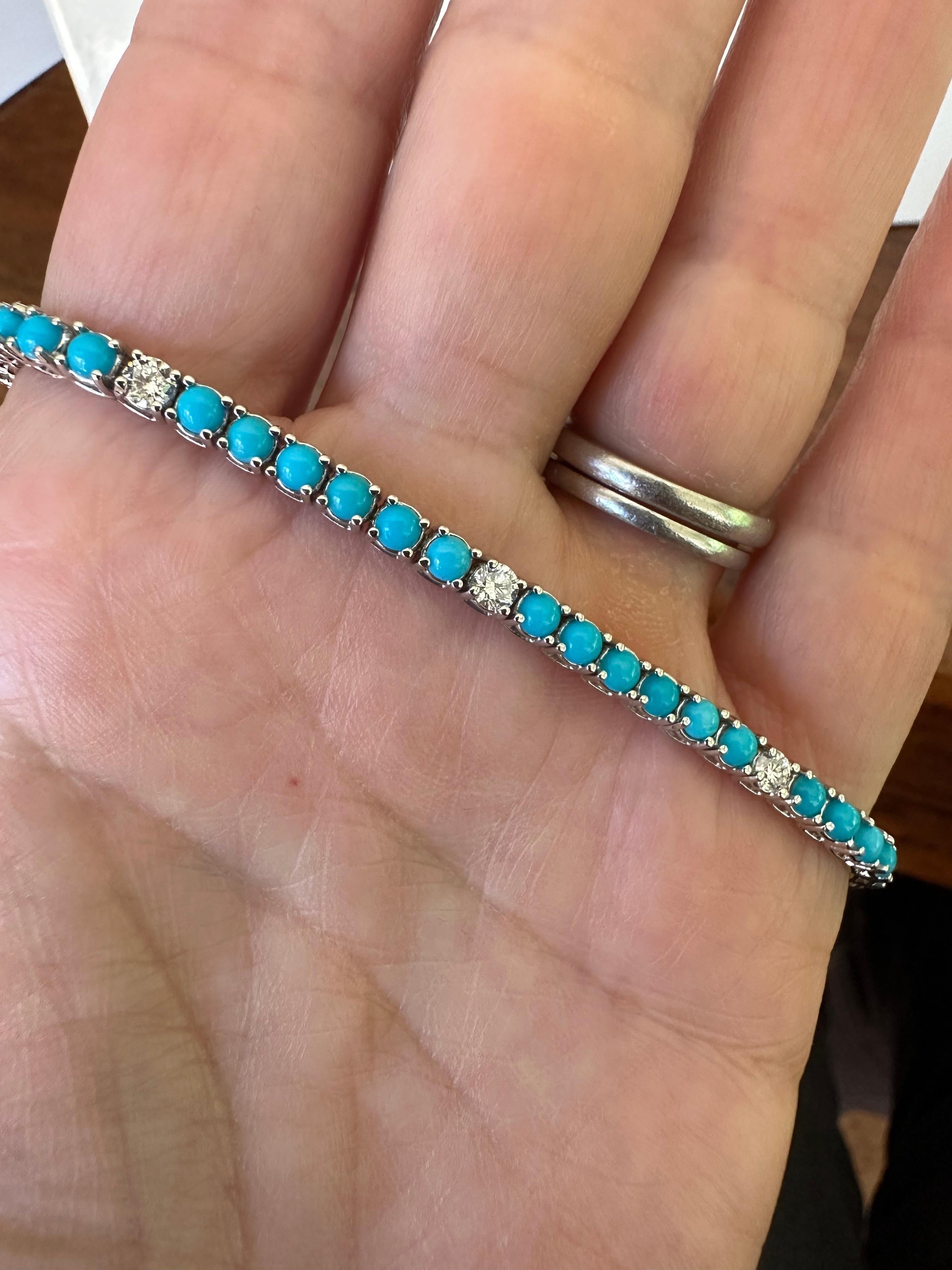 Women's or Men's Natural Fine Turquoise and Diamond Tennis Bracelet