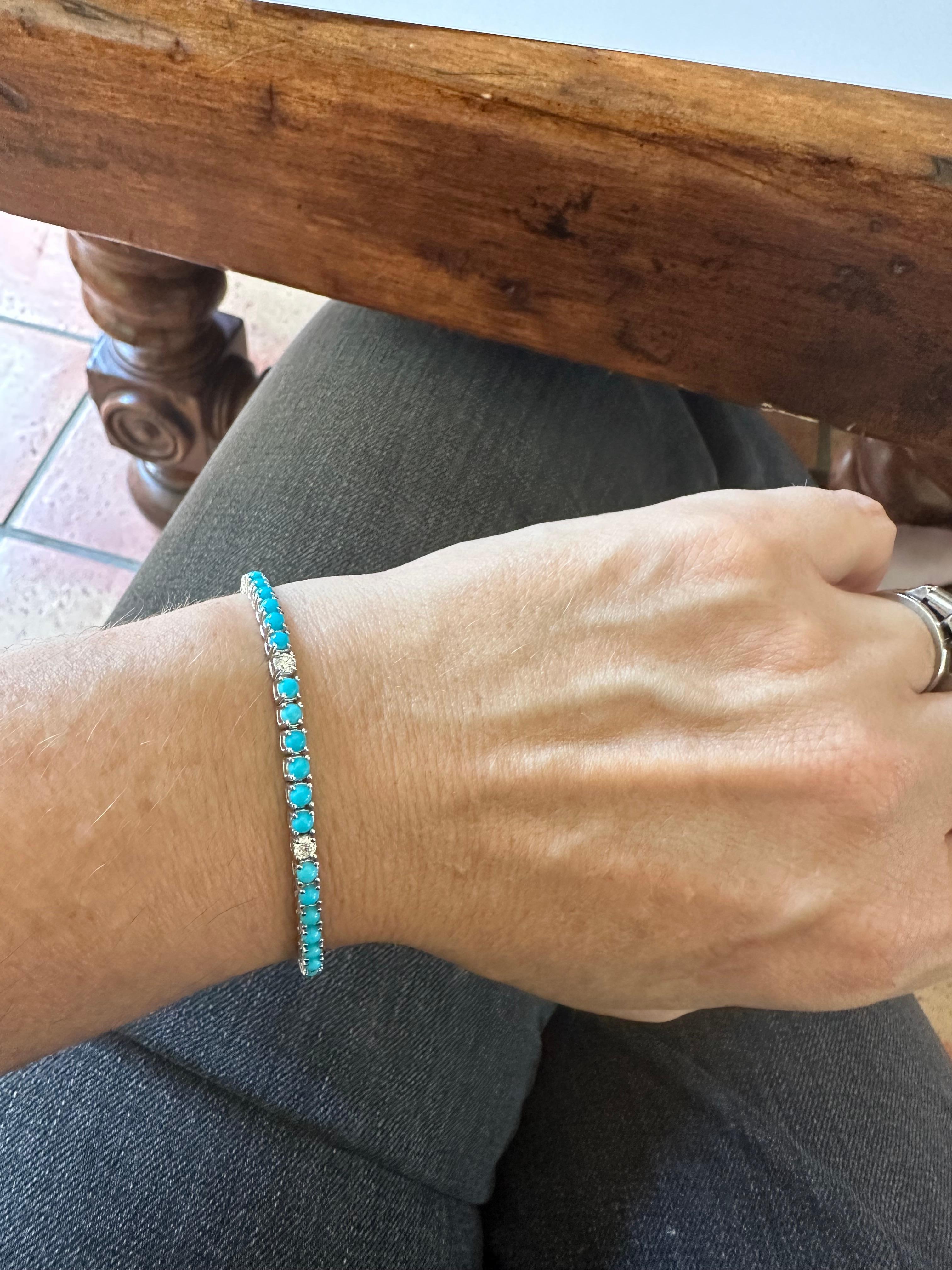 Natural Fine Turquoise and Diamond Tennis Bracelet 1