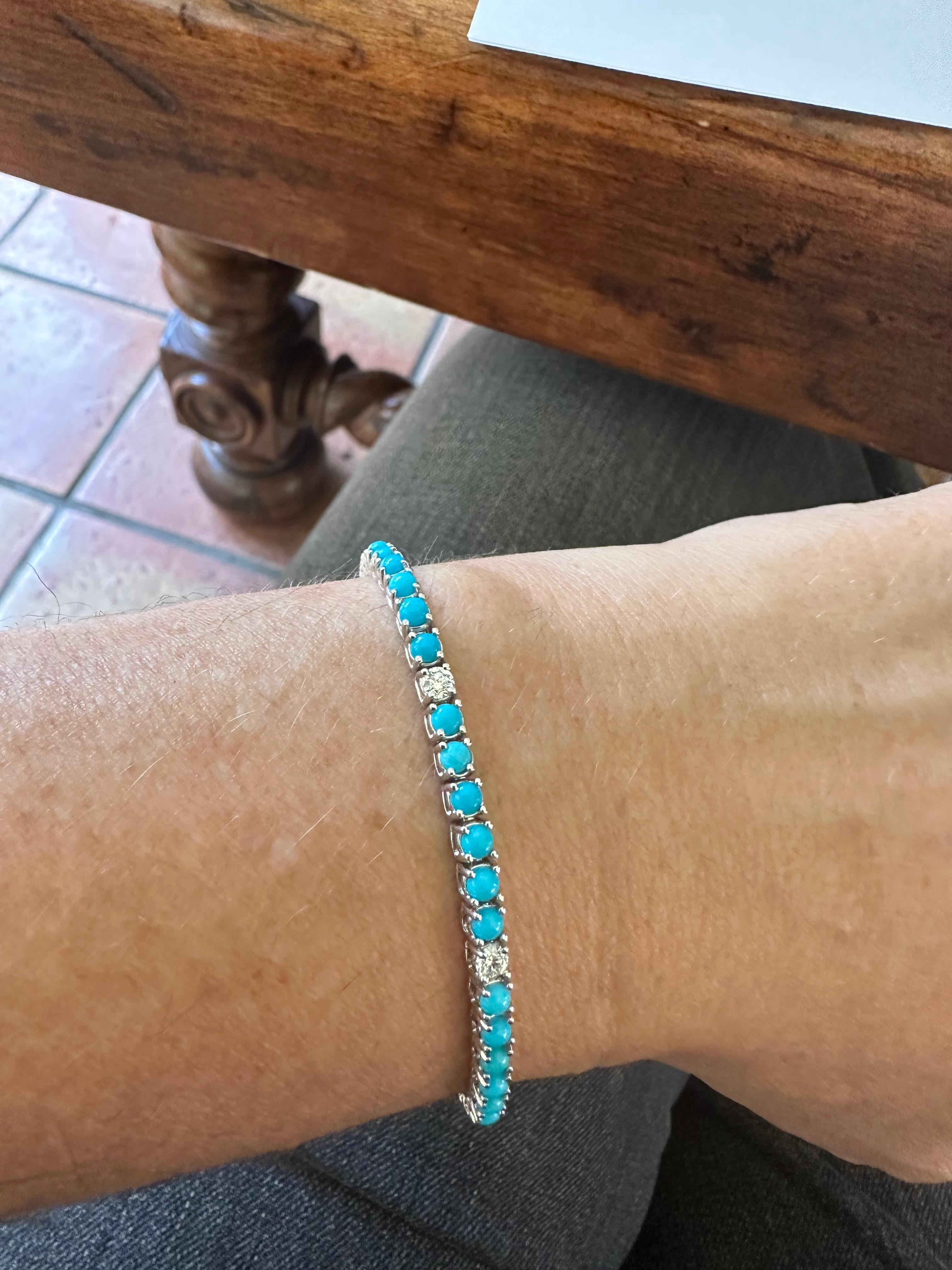 Natural Fine Turquoise and Diamond Tennis Bracelet 2