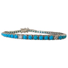 Natural Fine Turquoise and Diamond Tennis Bracelet