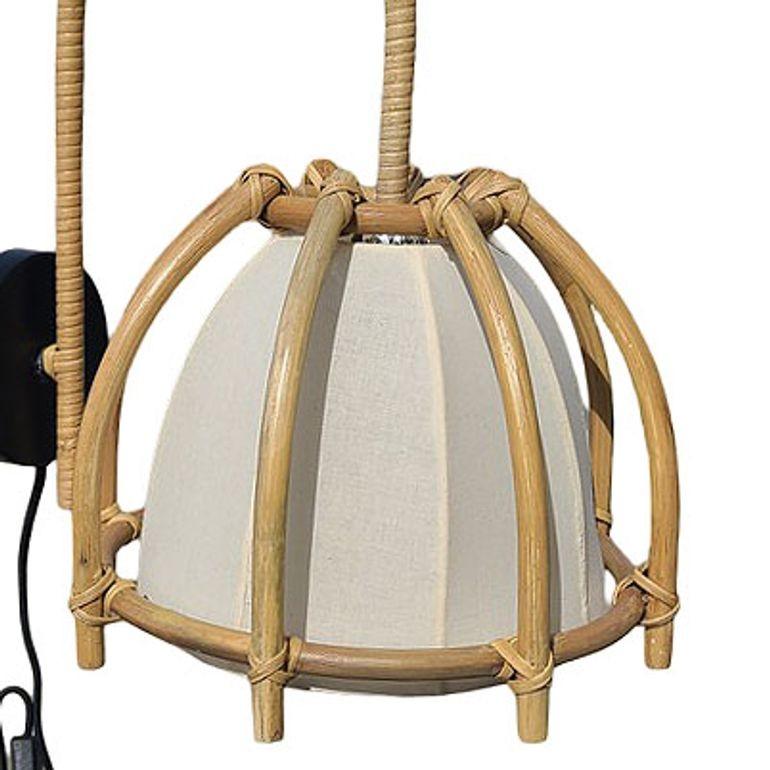 Fine XX secolo Applique moderna in rattan con paralume a scheletro, finitura naturale, coppia in vendita