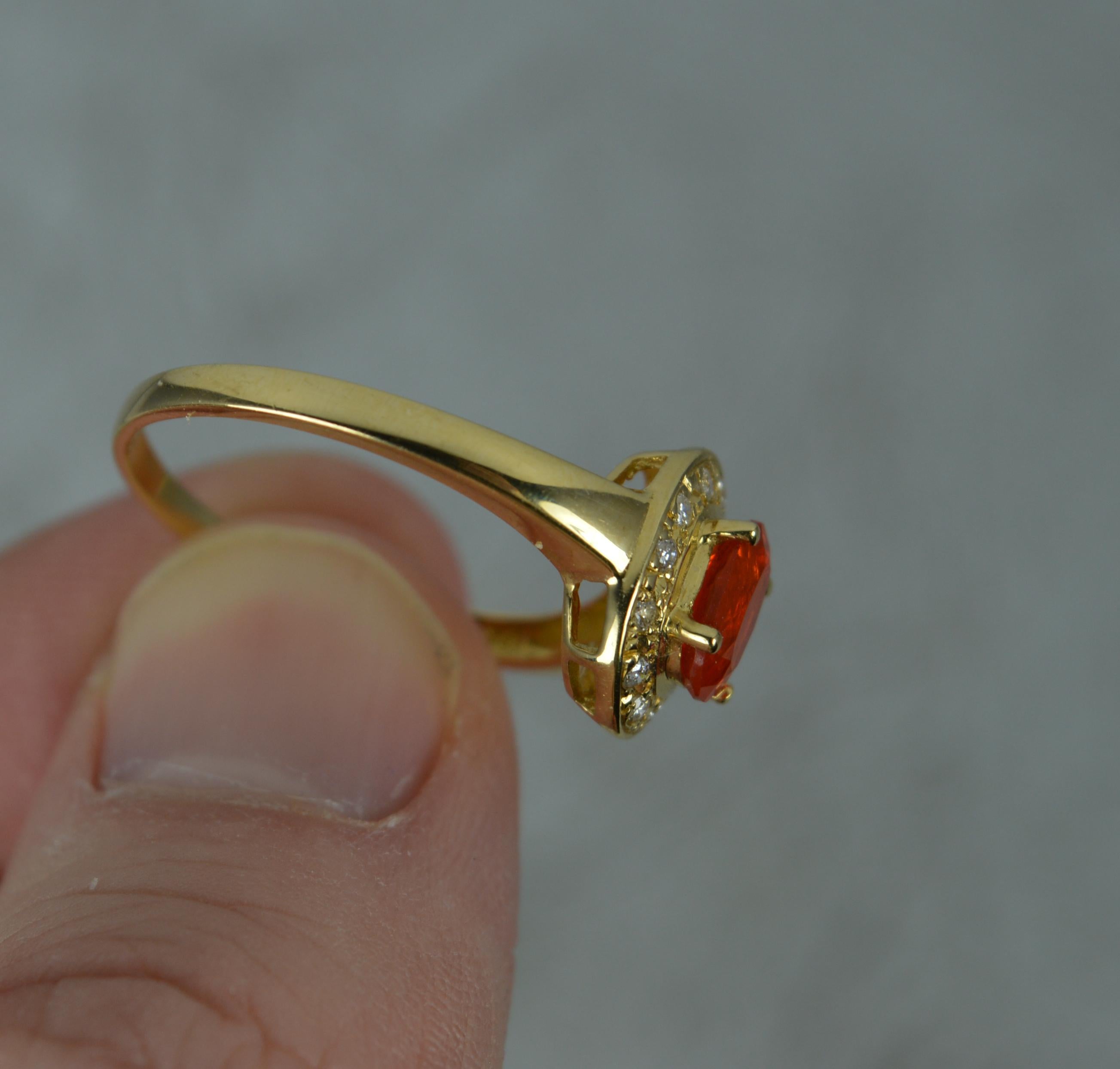 Natural Fire Opal and Diamond 18ct Gold Cluster Ring 1