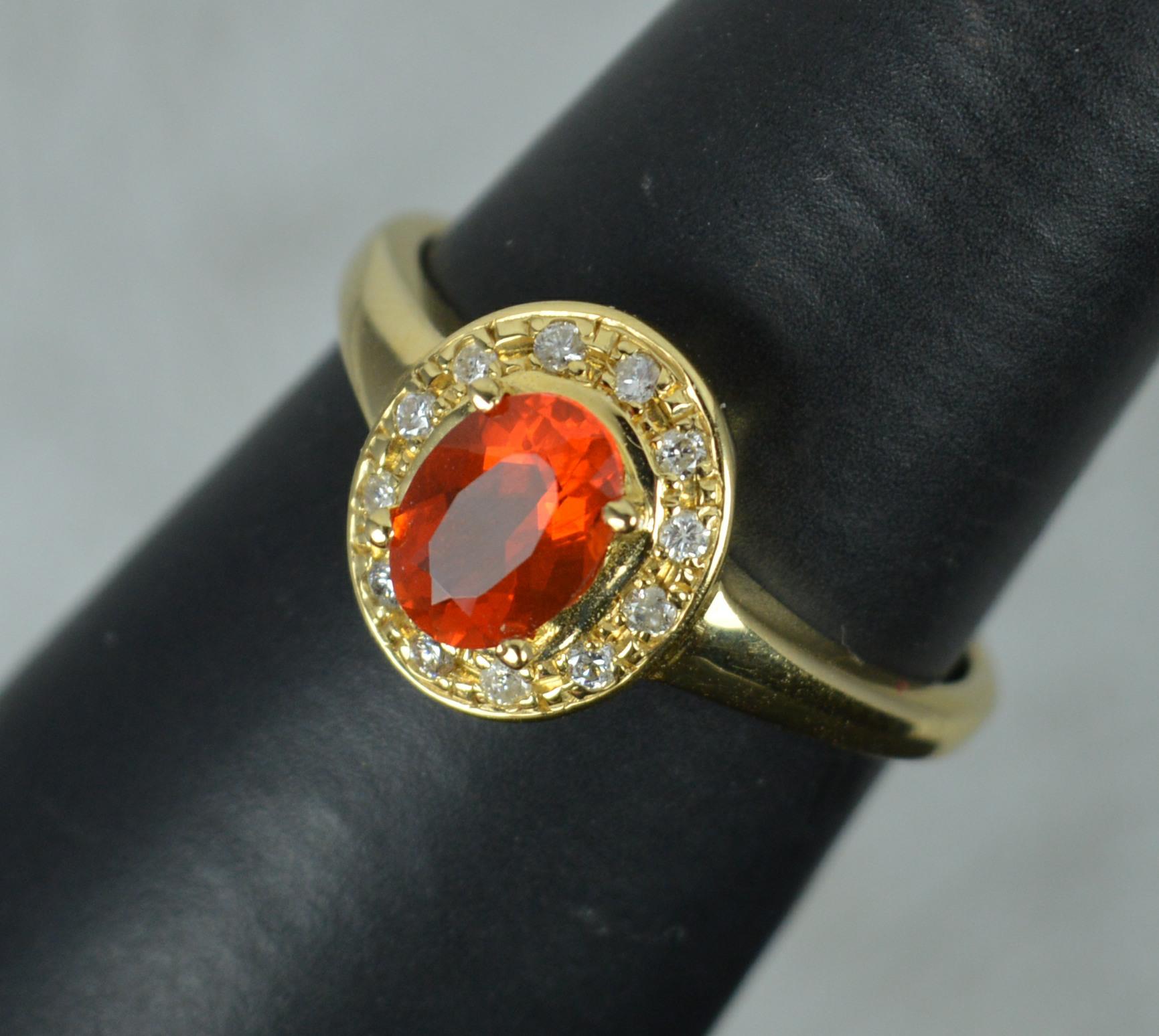 Natural Fire Opal and Diamond 18ct Gold Cluster Ring 2