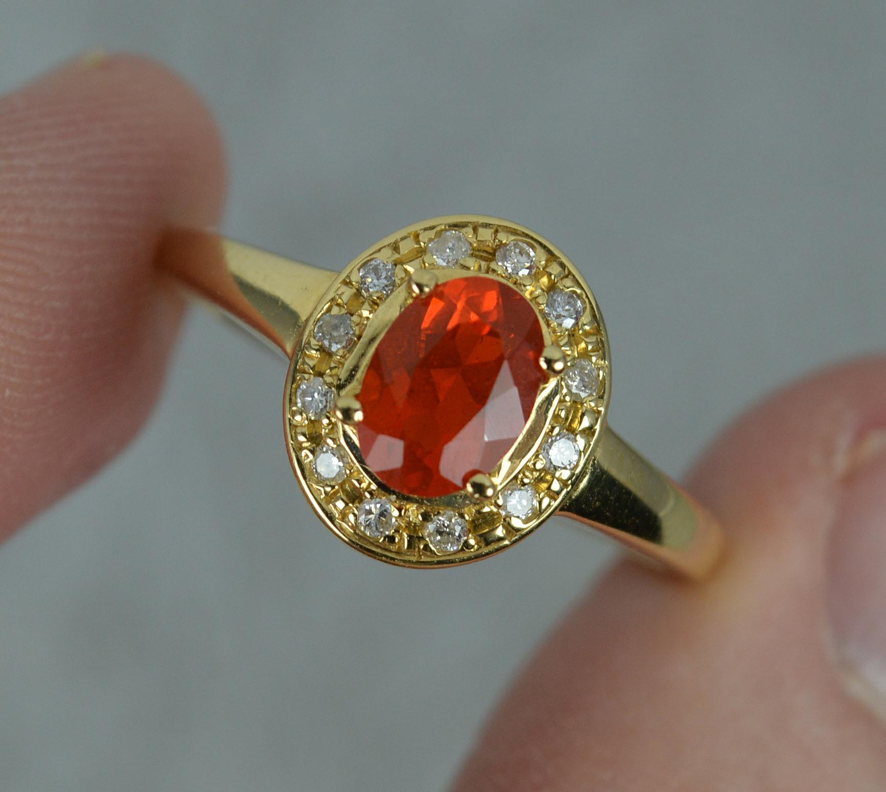 Contemporary Natural Fire Opal and Diamond 18ct Gold Cluster Ring