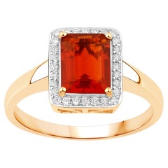 Natural Fire Opal and Diamond Halo Ring 1.20 Carats 14K Yellow Gold