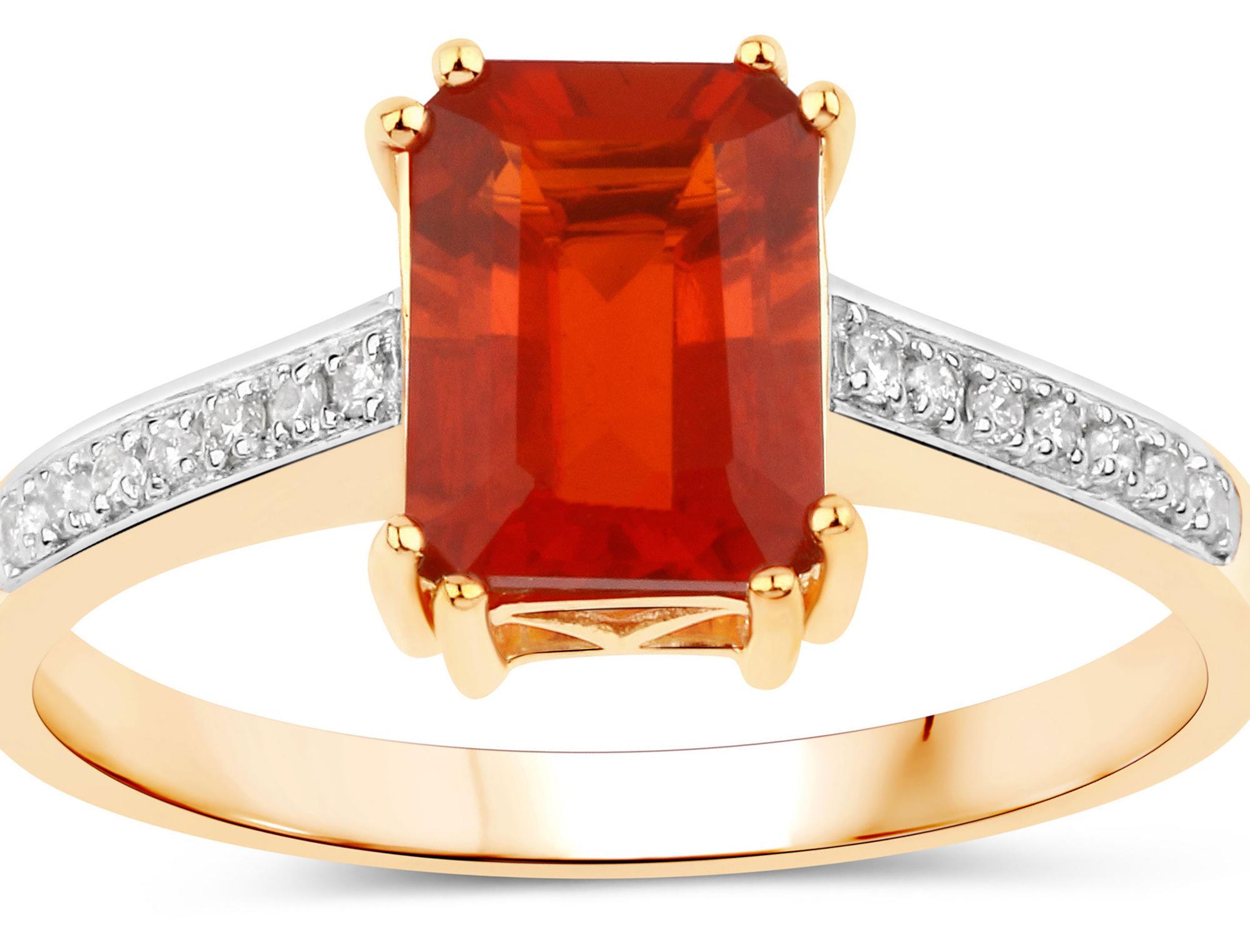 Ring mit natürlichem Feueropal und Diamant 1,11 Karat 14K Gelbgold (Zeitgenössisch) im Angebot