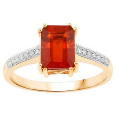 Natural Fire Opal and Diamond Ring 1.11 Carats 14K Yellow Gold