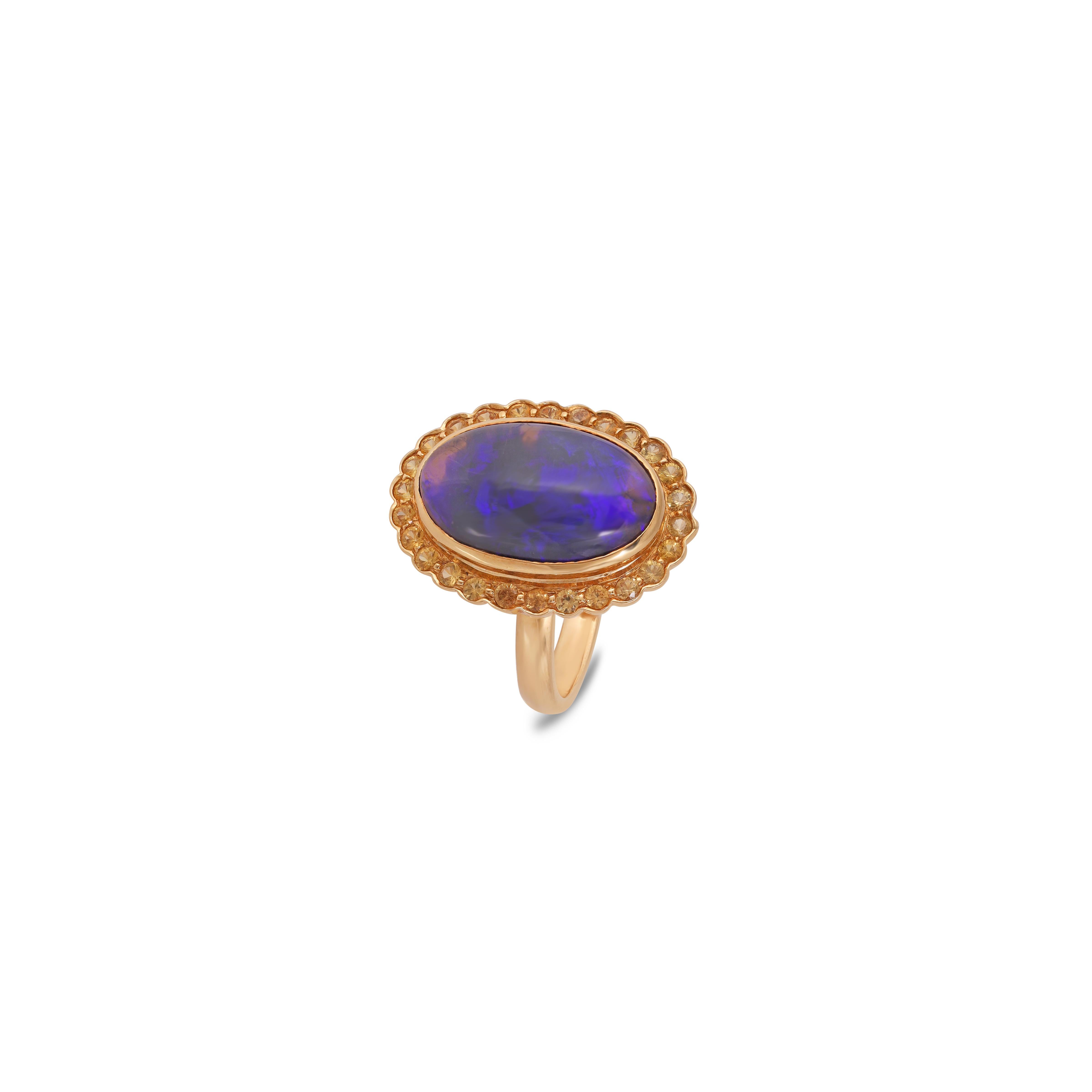 Contemporary Natural Fire Opal and Yellow Sapphire  Ring in 18 Karat Gold For Sale