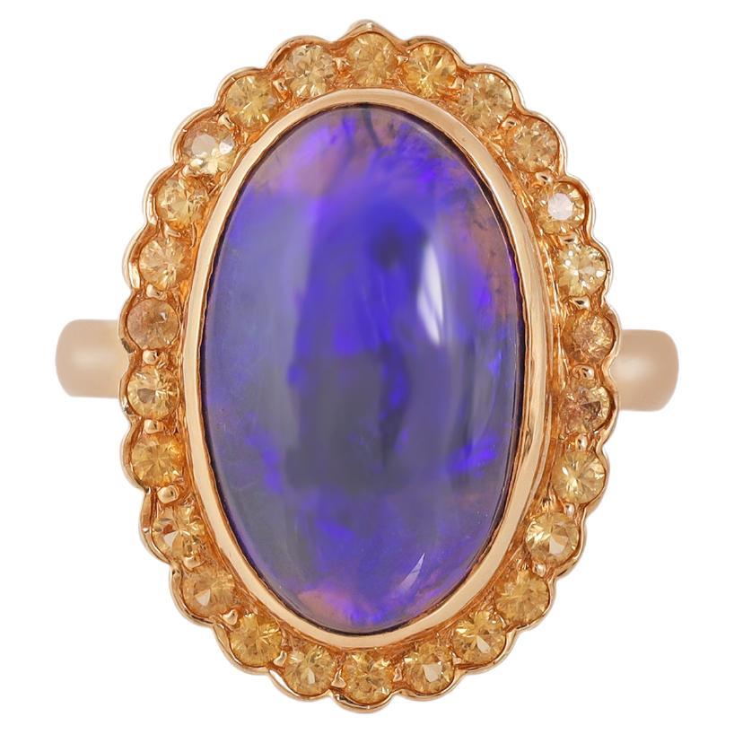 Natural Fire Opal and Yellow Sapphire  Ring in 18 Karat Gold