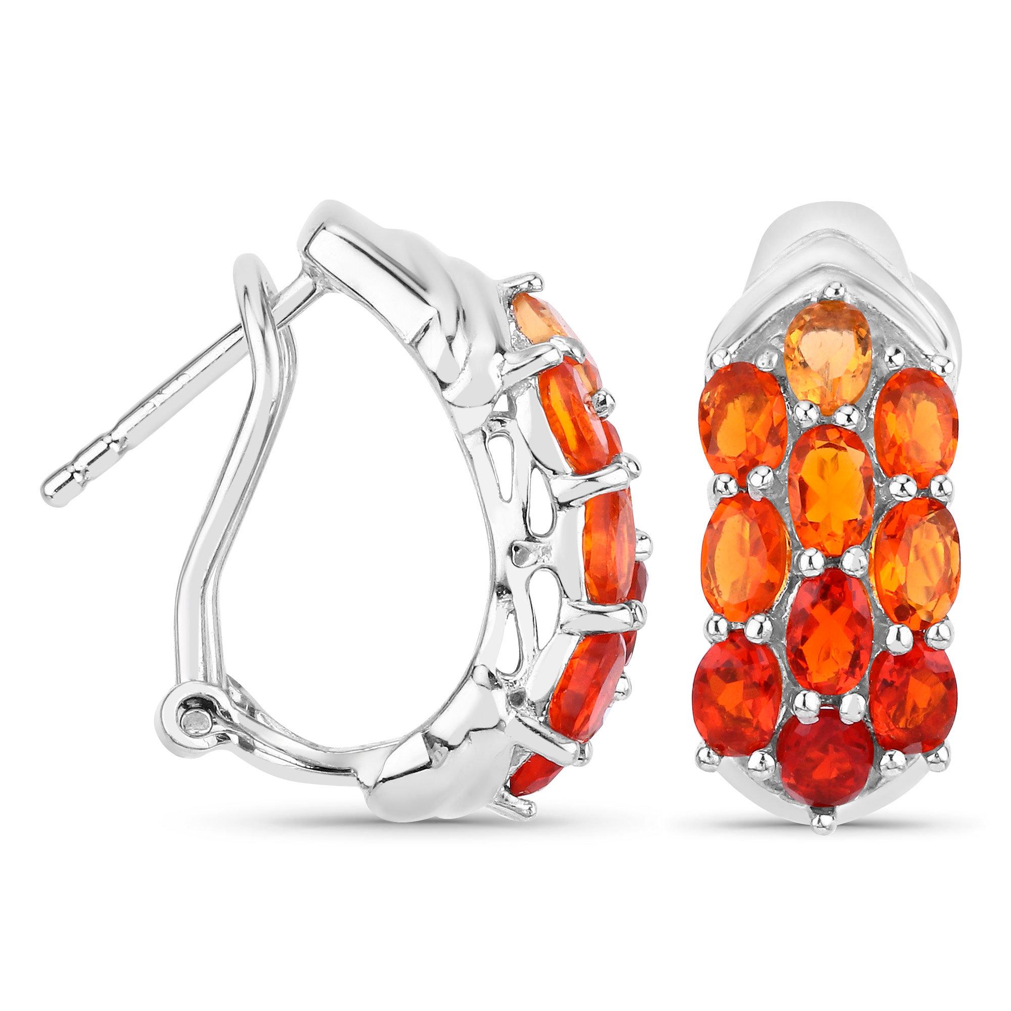 Oval Cut Natural Fire Opal Cluster Earrings 2.4 Carats Sterling Silver For Sale