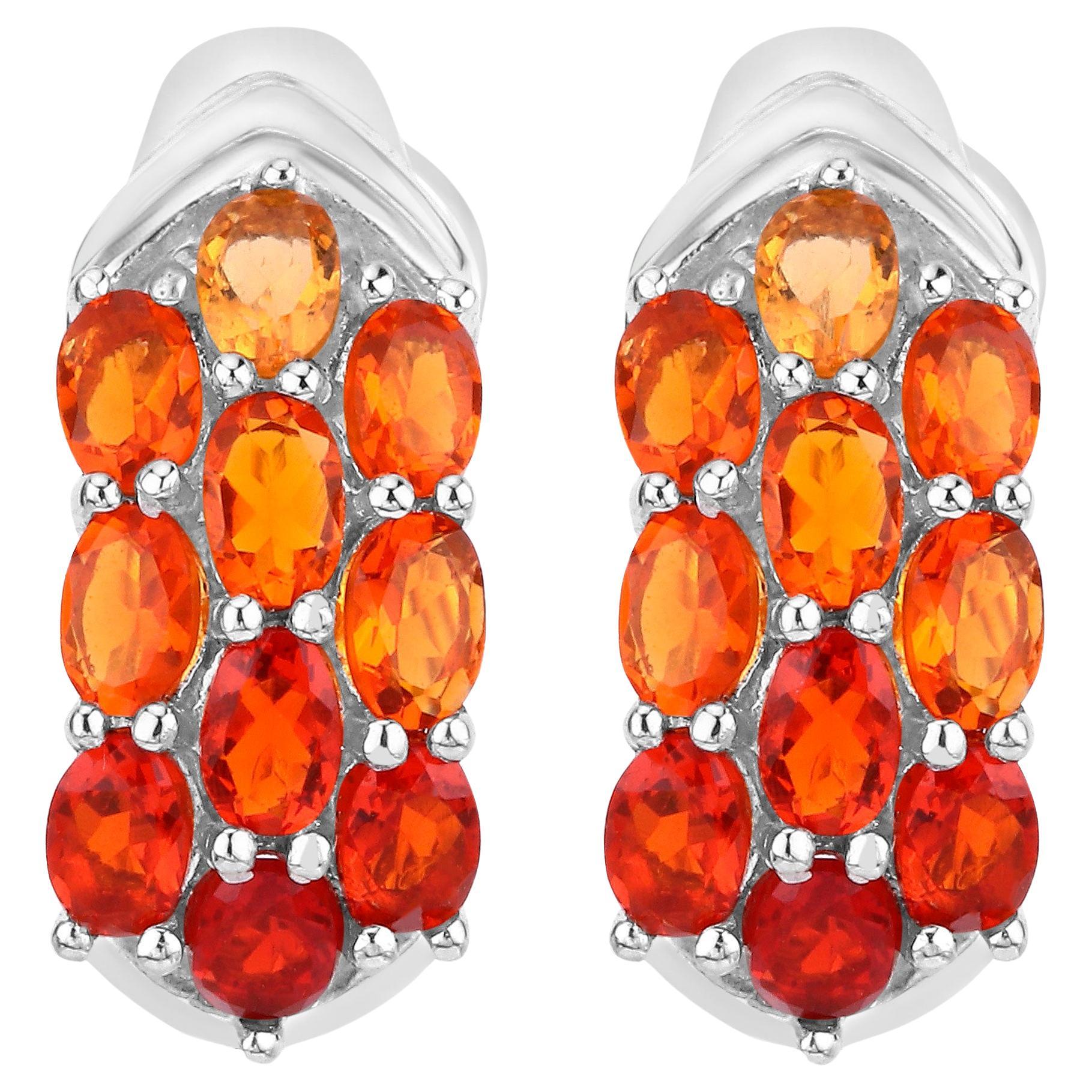 Natural Fire Opal Cluster Earrings 2.4 Carats Sterling Silver For Sale