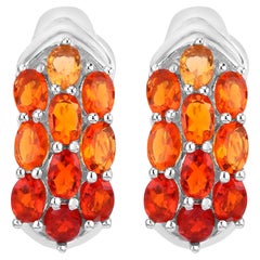 Natural Fire Opal Cluster Earrings 2.4 Carats Sterling Silver