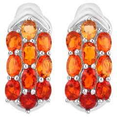 Natural Fire Opal Cluster Earrings 2.4 Carats Sterling Silver