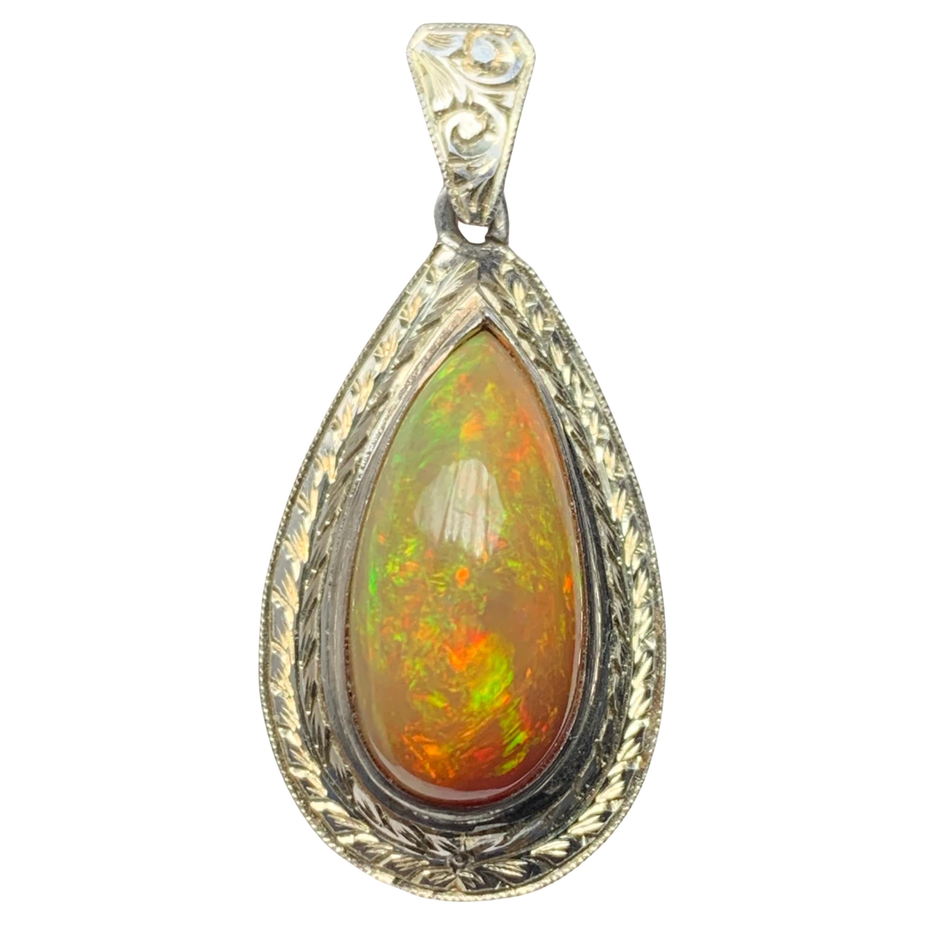 Natural Fire Opal Pendant in 925 Sterling Silver – Handmade with Play of Color